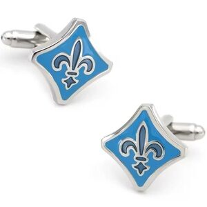 Silver and Blue Fleur-de-Lis Cufflinks
